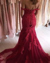 Off-Shoulder Red Evening Dress Uk Mermaid Lace Prom Dress UK Mychicdress